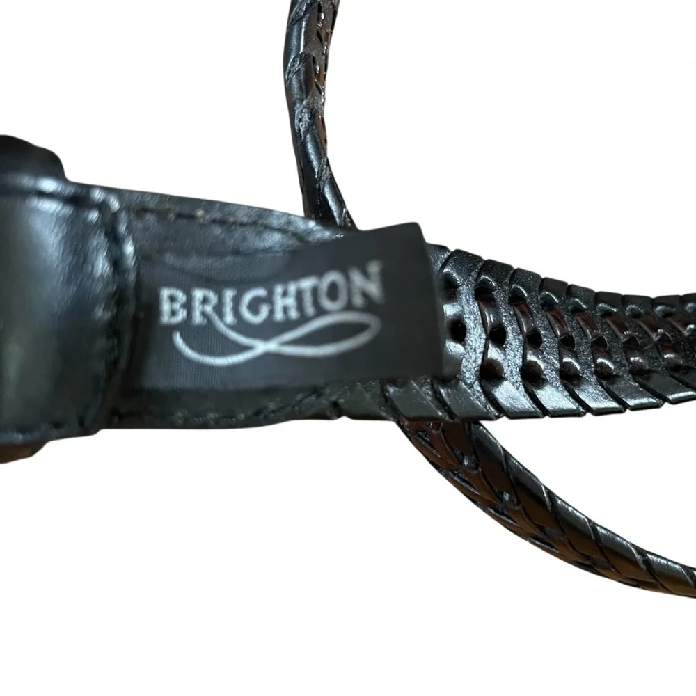 Brighton‎ Black Leather Woven Belt with Classic Silver Buckle Sz. 36